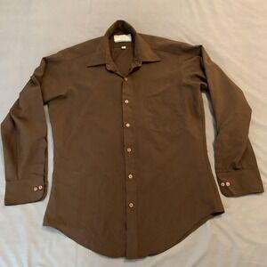 Vintage Sears Perma-Prest Shirt Mens 15.5 Brown Long‎ Sleeve Dress 70s 80s